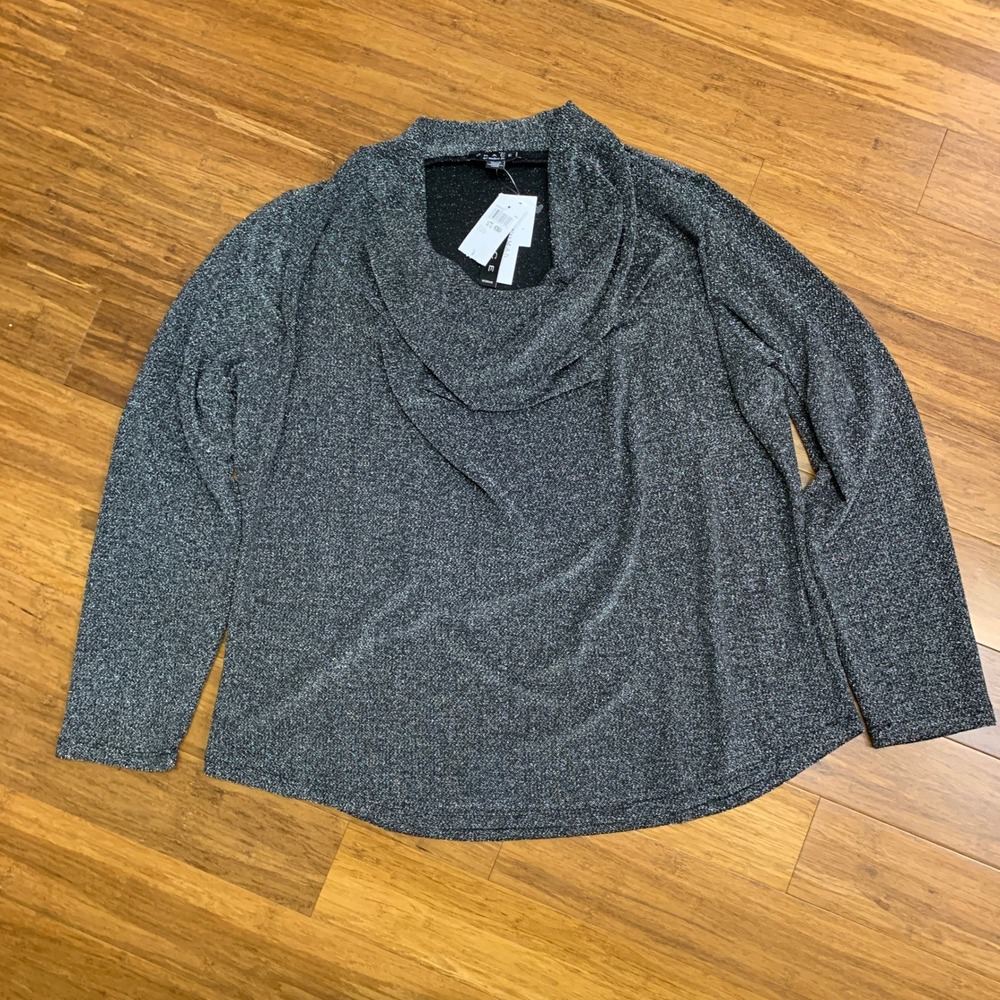 Grace Cowl Neck Top Womens Size 1X Sparkle Metallic Long Sleeve Blouse Plus NWT